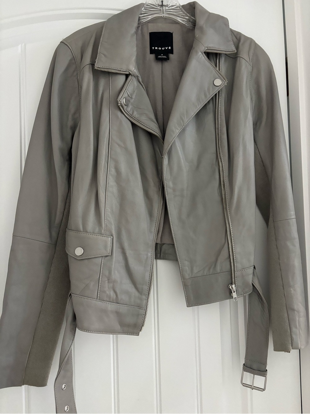 Trouvé Light Gray Leather Bomber Jacket